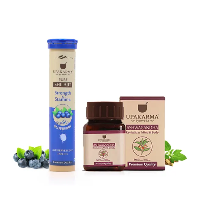 Combo Pack of Shilajit Effervescent Blueberry Flavour & Ashwagandha Capsules