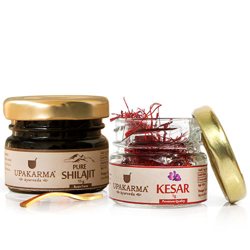 Upakarma Combo Pack of Shilajit / Shilajeet Resin 15g and Kashmiri Kesar 1g